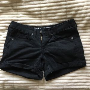Black mid-rise denim shorts